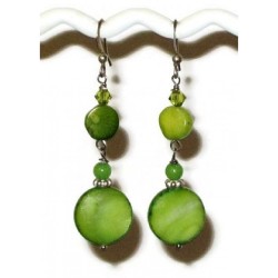 Lime Green Dangle Earrings with Coral Bamboo Semi-Precious Beads