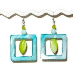 Deep Aqua, Chartreuse, Lime and Pale Mint Green Earrings