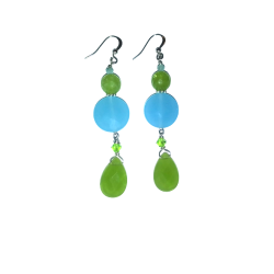 Elegant Sky Blue and Lime and Kelly Green Teardrop Earrings