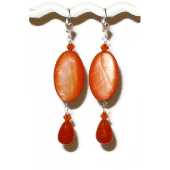 Orange  Mother-of-Pearl and Jade Earrings