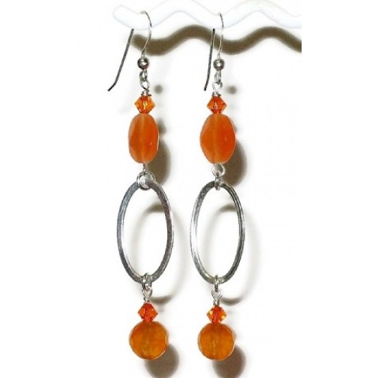 Orange Jade Sterling Silver Dangle Earrings