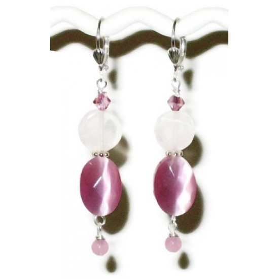 Pink Dangle Earrings with Rose Quartz Beads