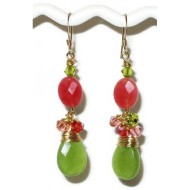 Pink and Green Briolette Earrings 