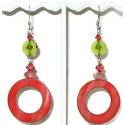 Coral Mother-of-pearl and Green Peridot Earrings