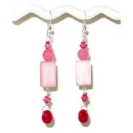 Raspbery, Pink and Rose Dangle Earrings