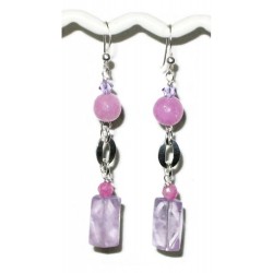 Pink and Purple Sterling Silver Oval Earrings