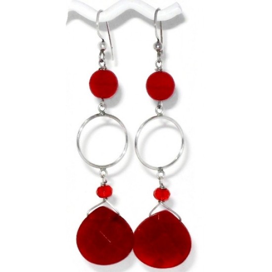 Red Briolette Earrings with Sterling Silver