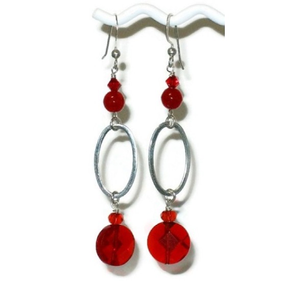 Red Sterling Silver Dangle Earrings