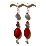 Red and Gray Earrings with Botswana Beads