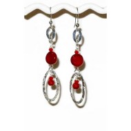 Red Sterling Silver Earrings with Semi-Precious Beads