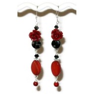 Red, Gray and Black Flower Earrings