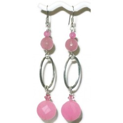 Pink Jade Sterling Silver Dangle Earrings