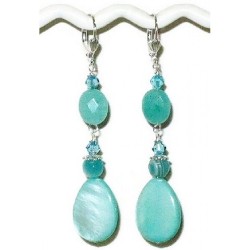 Seafoam and Aqua Beaded Dangle Earrings