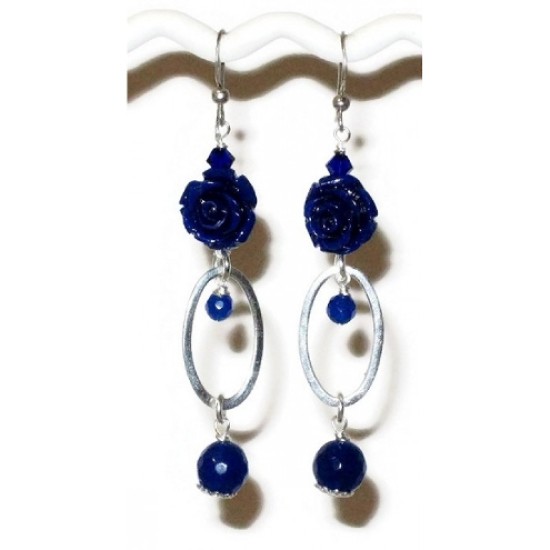 Sterling Silver Lapis Blue-Colored Flower Earrings 