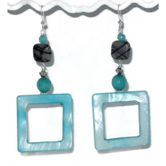 Teal Turquoise and Aqua Earrings with Jasper Beads