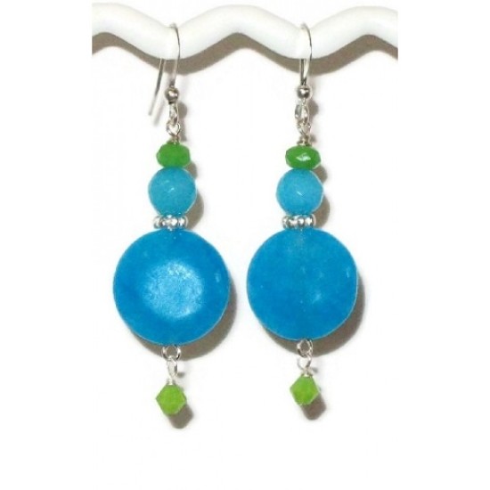 Turquoise, Deep Sky Blue Jade and Lime Green Earrings