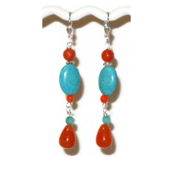 Turquoise and Orange Earrings