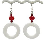 Red and White Jade Hoop Earrings