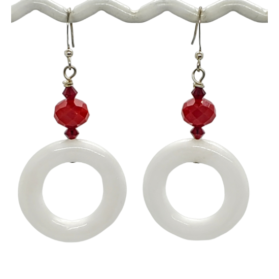 Red and White Jade Hoop Earrings