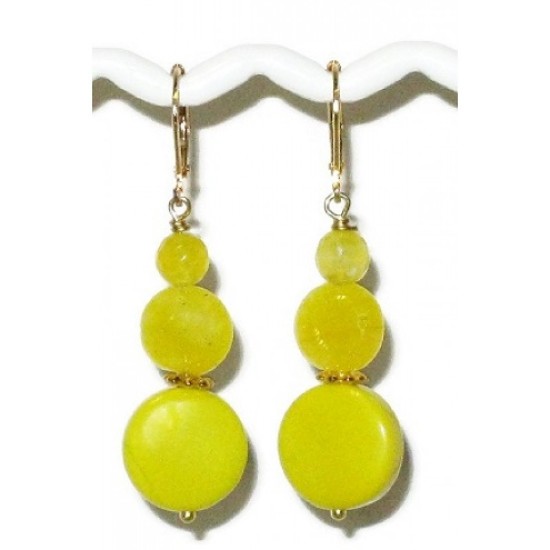 Yellow Agate and Jade Drop Earrings