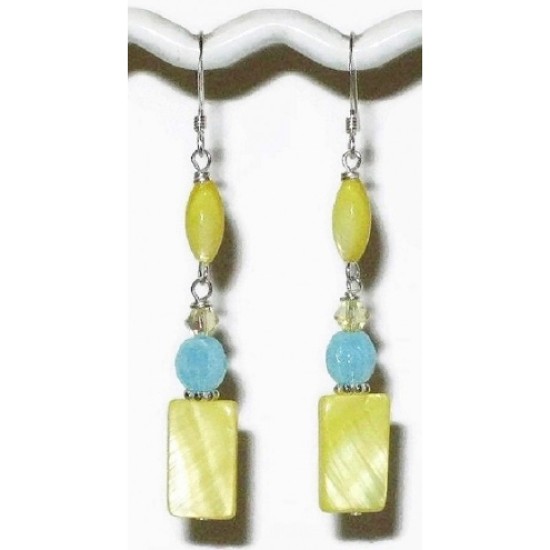 Yellow and Sky Blue Dangle Earrings