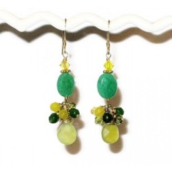 Green and Yellow Jade Cluster Earring