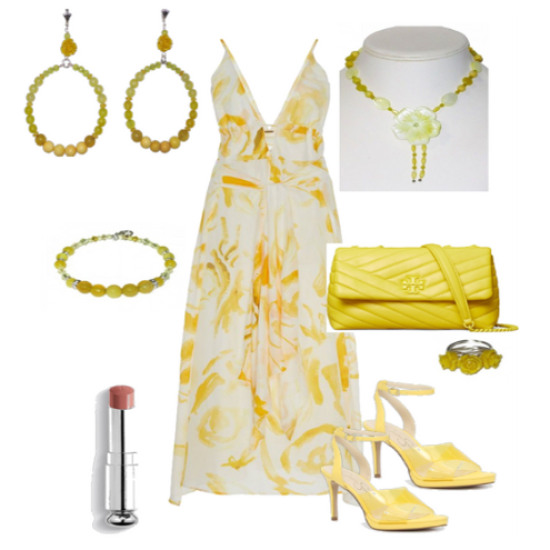 Yellow Necklace with Mother-of-Pearl Flower Pendant