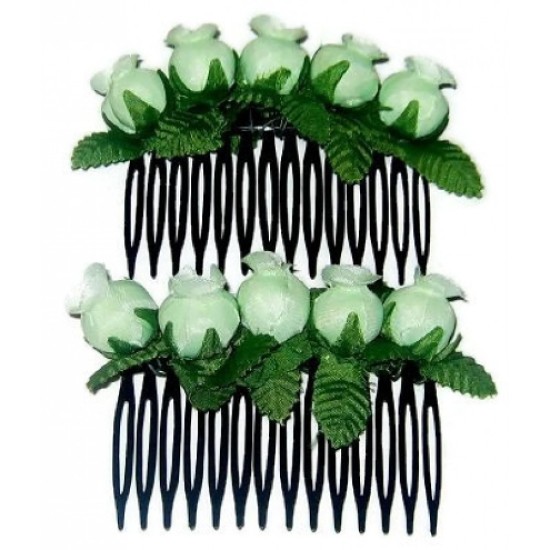 2-Piece Mint Green Flower Combs