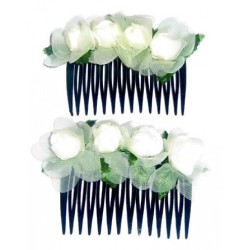 2-Piece Cream-Colored Flower Hair Comb Set