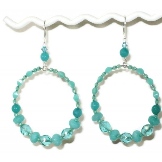 Large Aqua Semi-Precious Beaded Hoop Earrings | AngieShel Designs