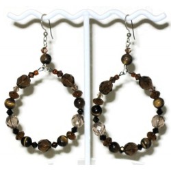 Large Brown Hoop Earrings with Tiger Eye Beads