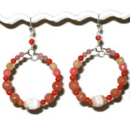 Coral, Peach and Cream Semi- Precious Hoop Earrings