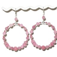 Large Pink Semi-Precious Beaded Hoop Earrings