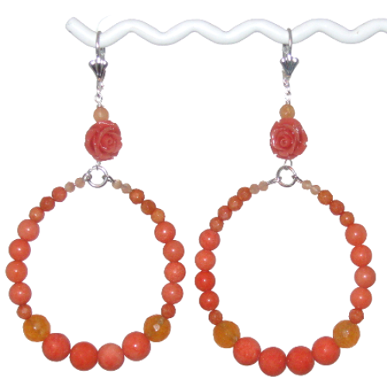 Orange Flower Hoop Earrings