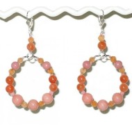 Peach and Salmon Semi-Precious Beaded Hoop Earrings
