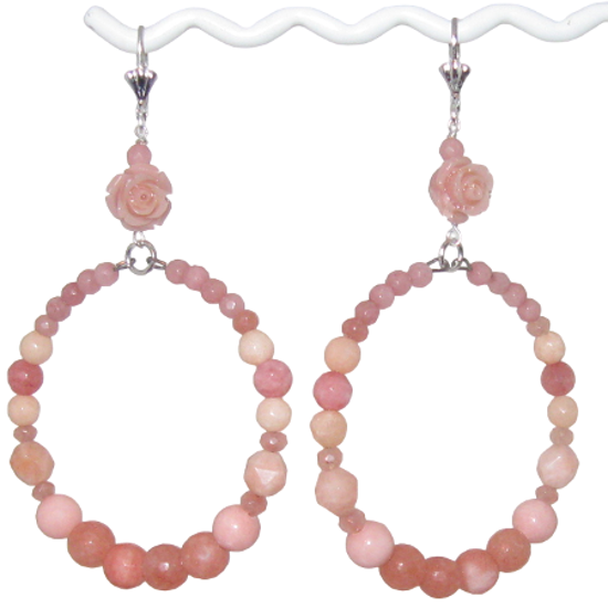 Large Peach and Salmon Flower Hoop Earrings