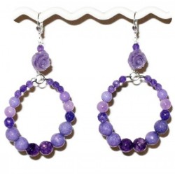 Purple Flower Semi-Precious Hoop Earrings