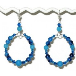 Sapphire Capri Blue and Turquoise Hoop Earrings with Semi-Precious Beads 
