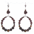 Brown Flower Hoop Earrings with Semi-Precious Beads