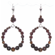 Brown Flower Hoop Earrings with Semi-Precious Beads