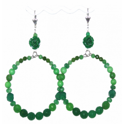 Large Emerald and Kelly Green Flower Hoop Earrings