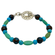 Aqua, Brown, Teal and Turquoise Men's Beaded Bracelet