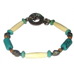 Aqua, Beige, Ivory and Metallic Men's Bracelet