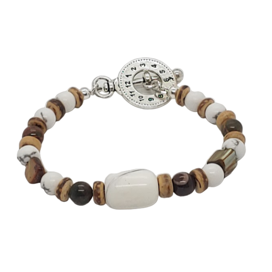 Brown, White and Gray Men's Beaded Bracelet