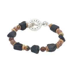 Beige, Black, and Brown Men's Beaded Bracelet with Tourmaline Nuggets