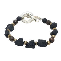 Black, Brown and Goldtone Men's Beaded Bracelet