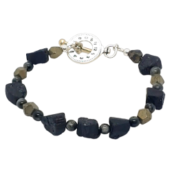 Black and Gray Men's Beaded Bracelet with Tourmaline Nuggets