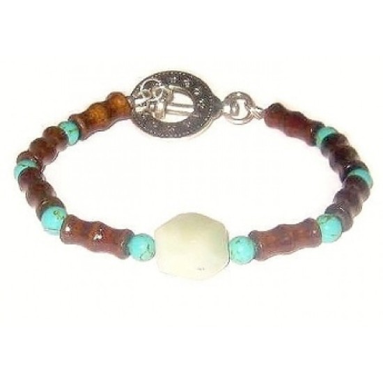 Brown, Aqua & Light Celery Green Men's Bracelet