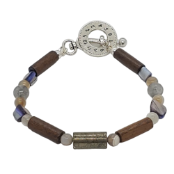 Black, Gray, Brown, Beige and Bluish Purple Men's Beaded Bracelet