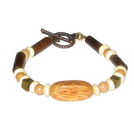 Light Brown, Beige and Goldtone Men's Bracelet